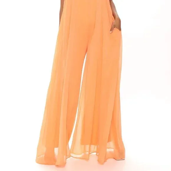 Sexy Orange Wide Leg Backless Jumpsuit