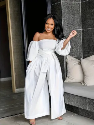 Sexy White Off The Shoulder Wide Leg Jumpsuit