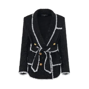 Shawl Collar 6 Button Pyjama Tweed Jacket in Black/White