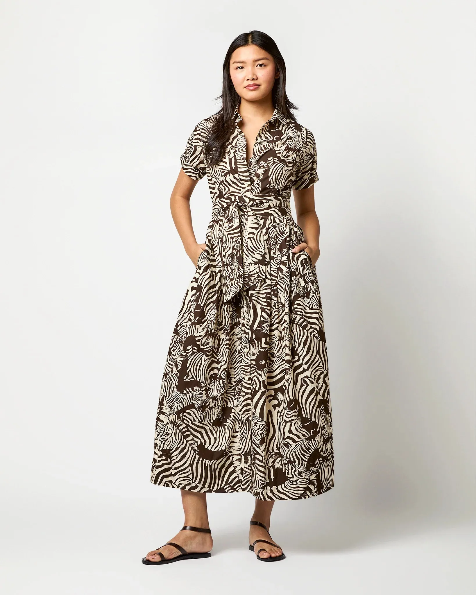 Short-Sleeved Classic Shirtwaist Maxi Dress