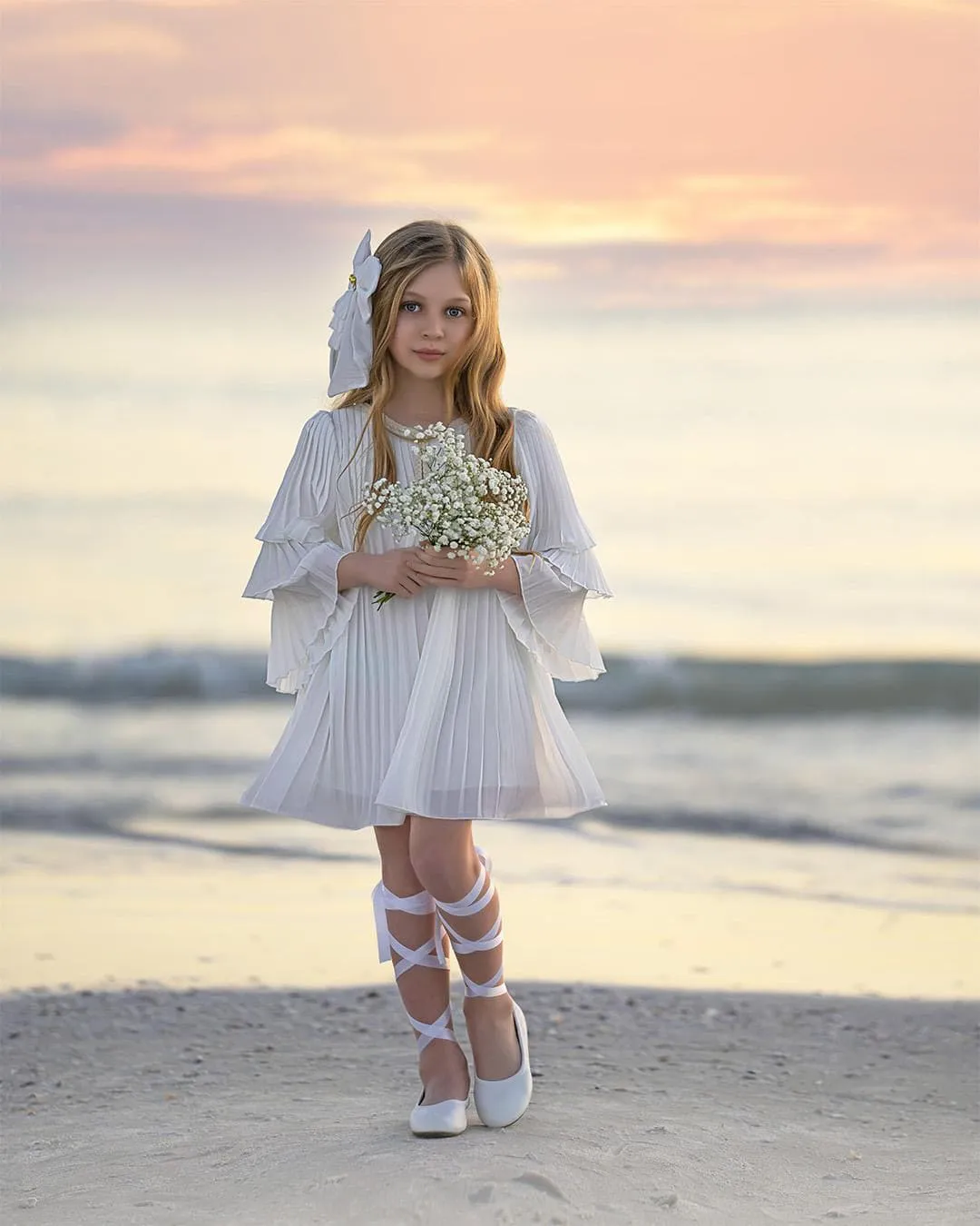 Sienna White Pleated Dress