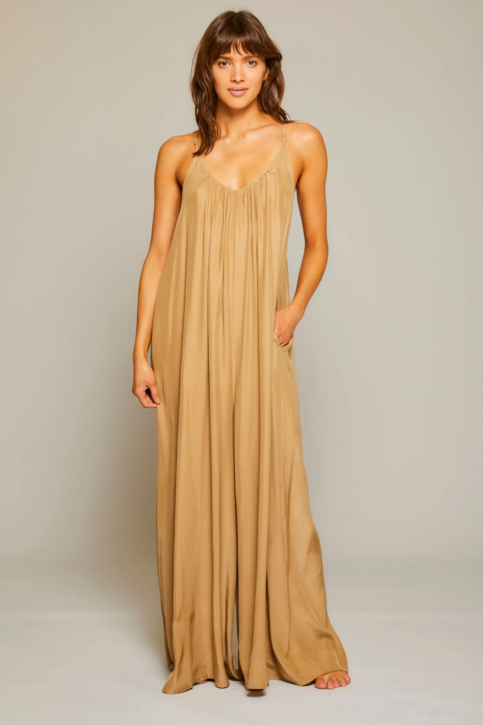 Silk Charmeuse Jumpsuit - Sand