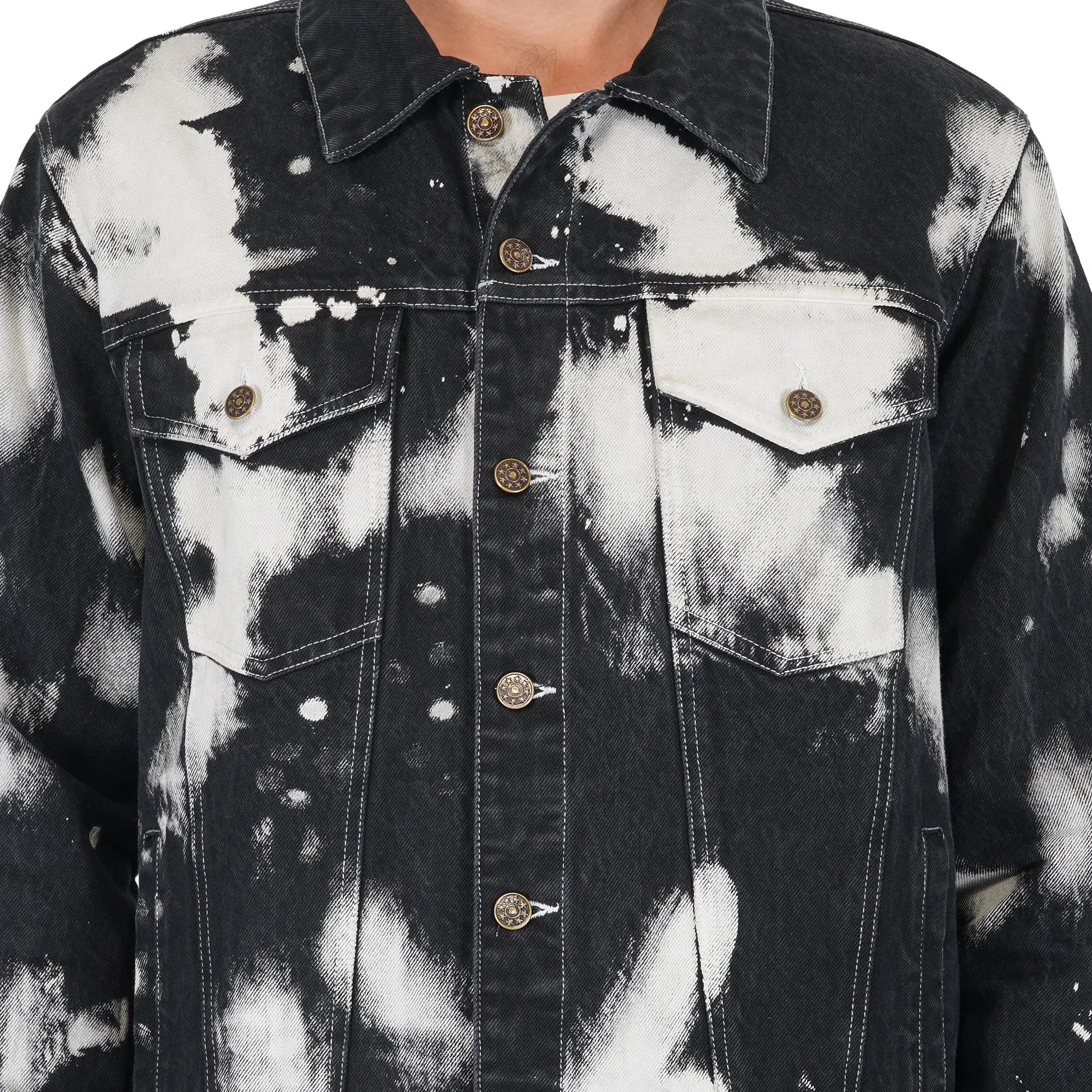 SLAY. Men's Black & White Tie Dye Button-Down Ripped Denim Jacket