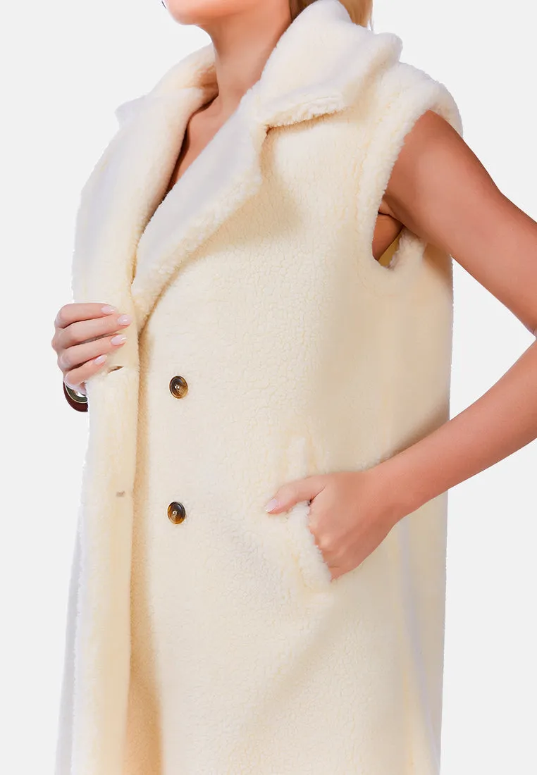 Sleeveless Double Breasted Teddy Coat