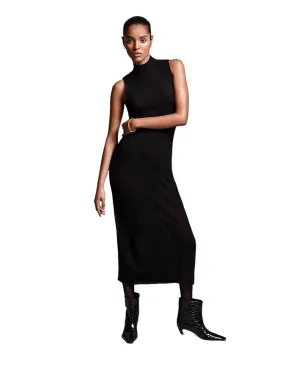 Sleeveless Mesh Mockneck Dress - Black