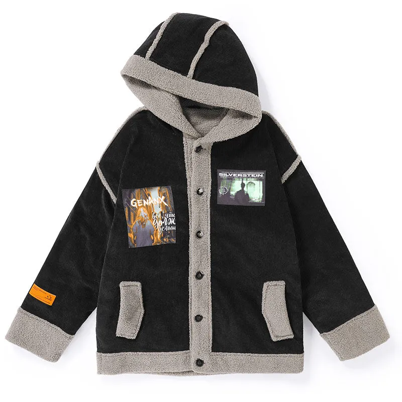 Teddy Jacquard Corduroy Loose Hooded Padded Coat