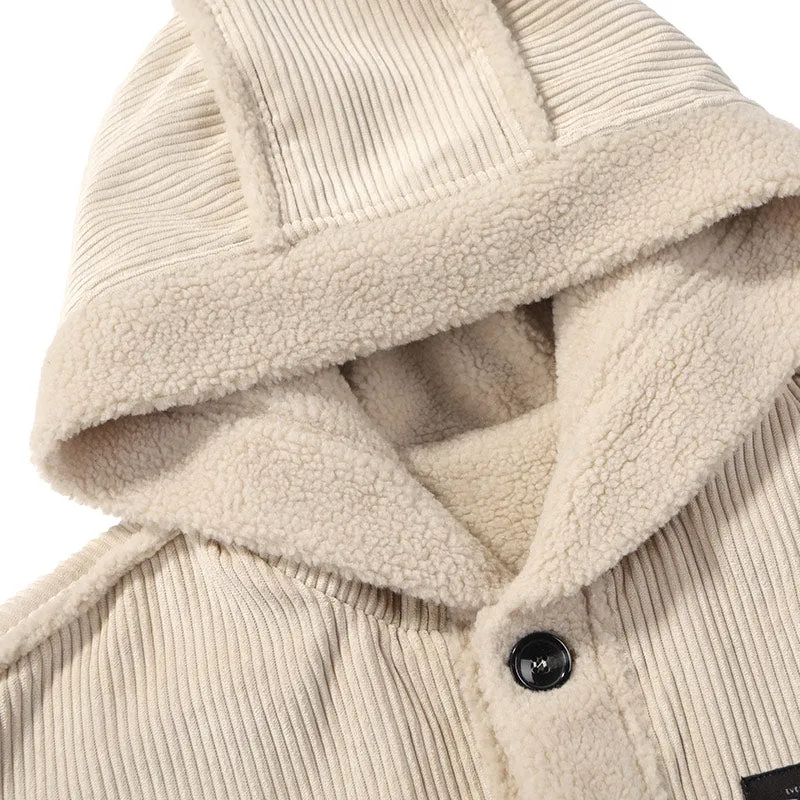 Teddy Jacquard Corduroy Loose Hooded Padded Coat