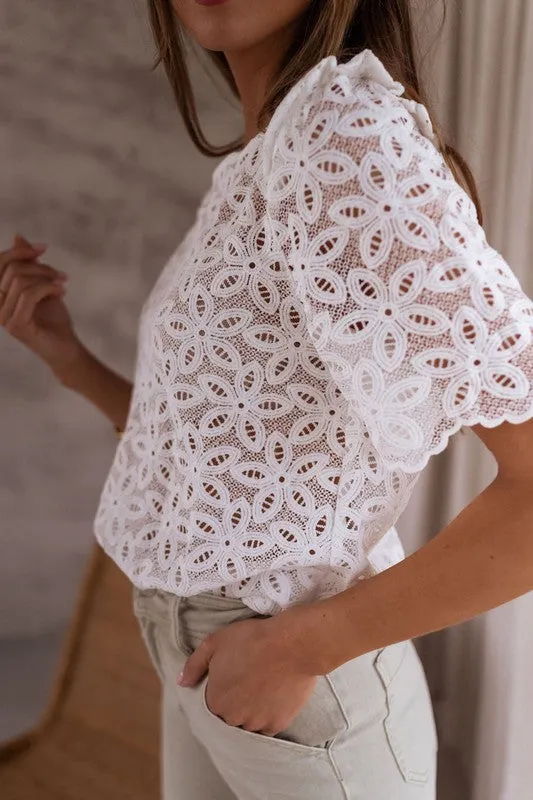 TEEK - Crochet Lace Flower Embroidered Blouse