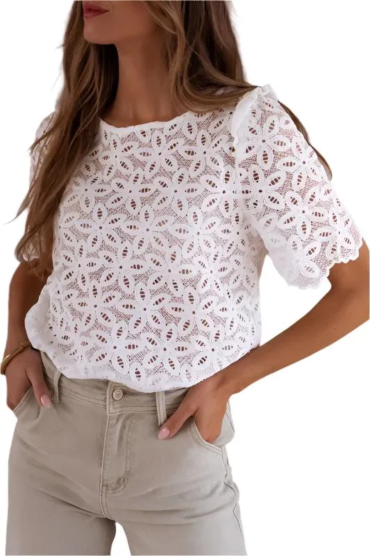 TEEK - Crochet Lace Flower Embroidered Blouse