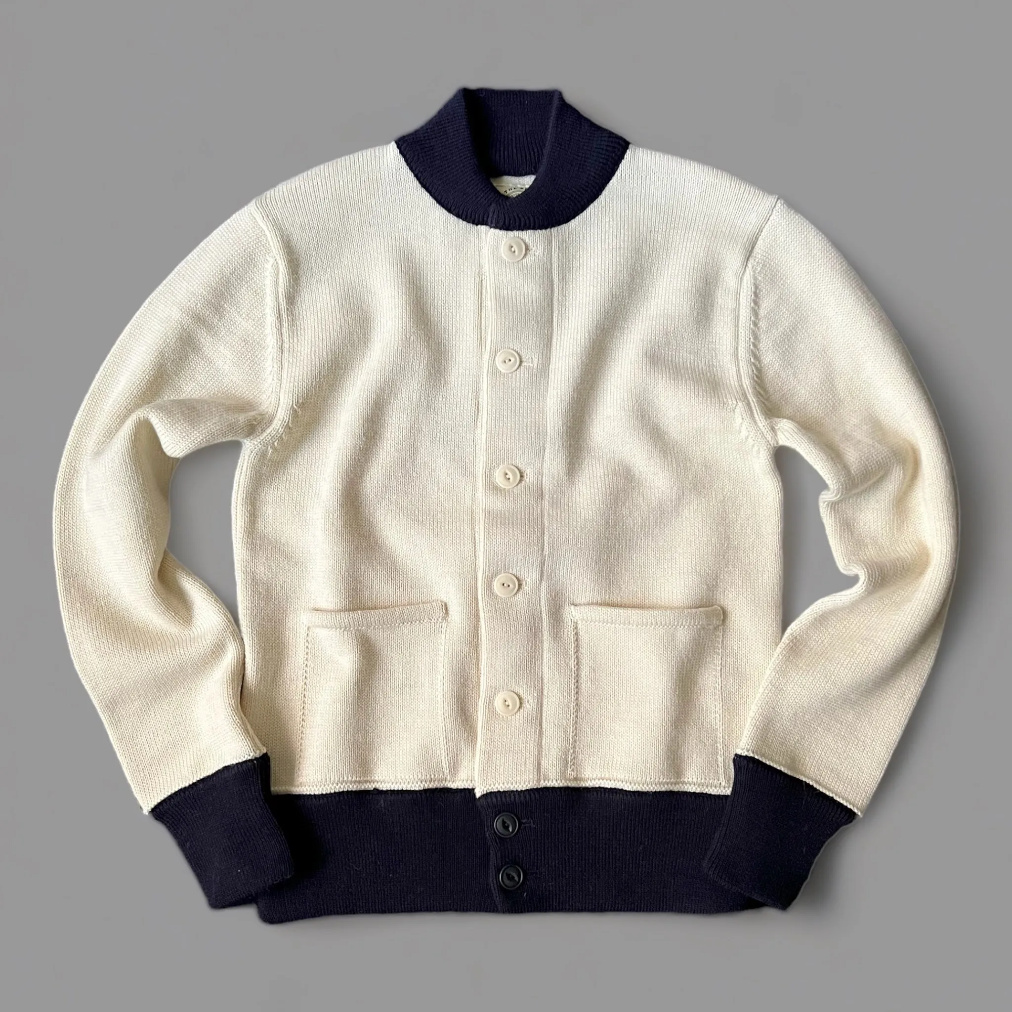 THE BRIG 2 CARDIGAN - ECRU/NAVY TRIM