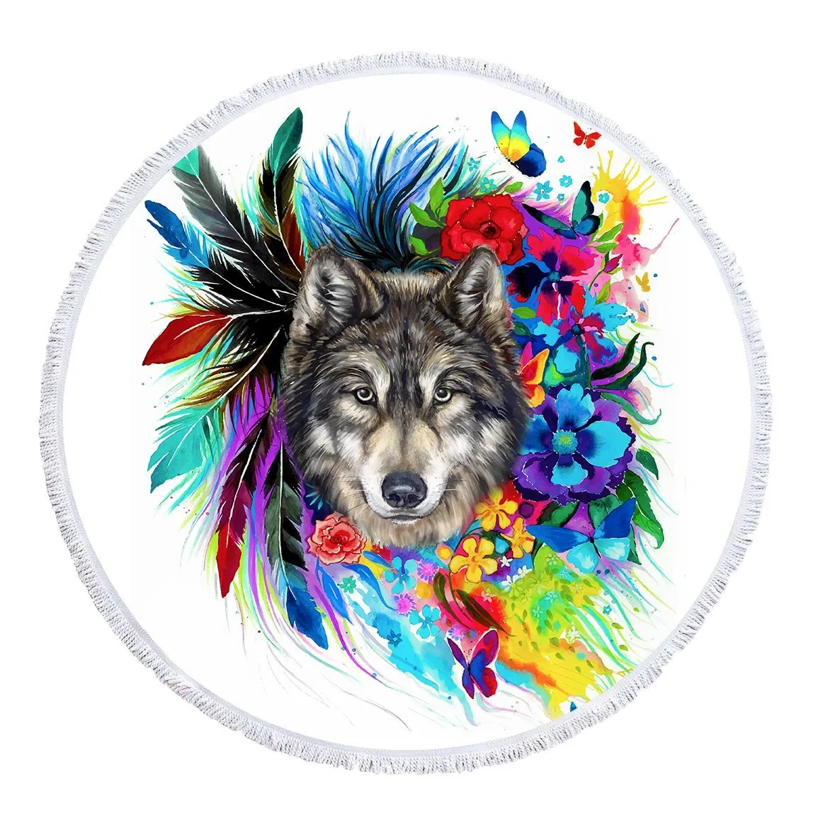 The Original Wolf Spirit Round Beach Towel