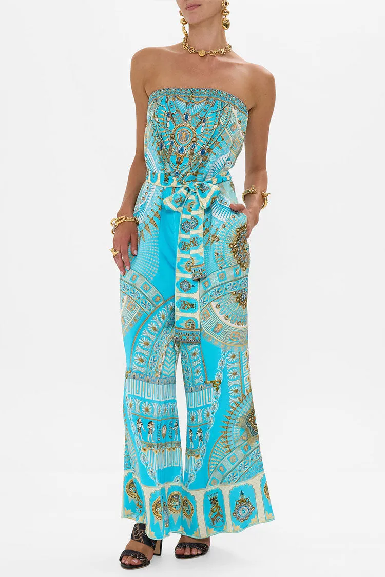 Tie Waist Strapless Jumpsuit in Temple Of Light