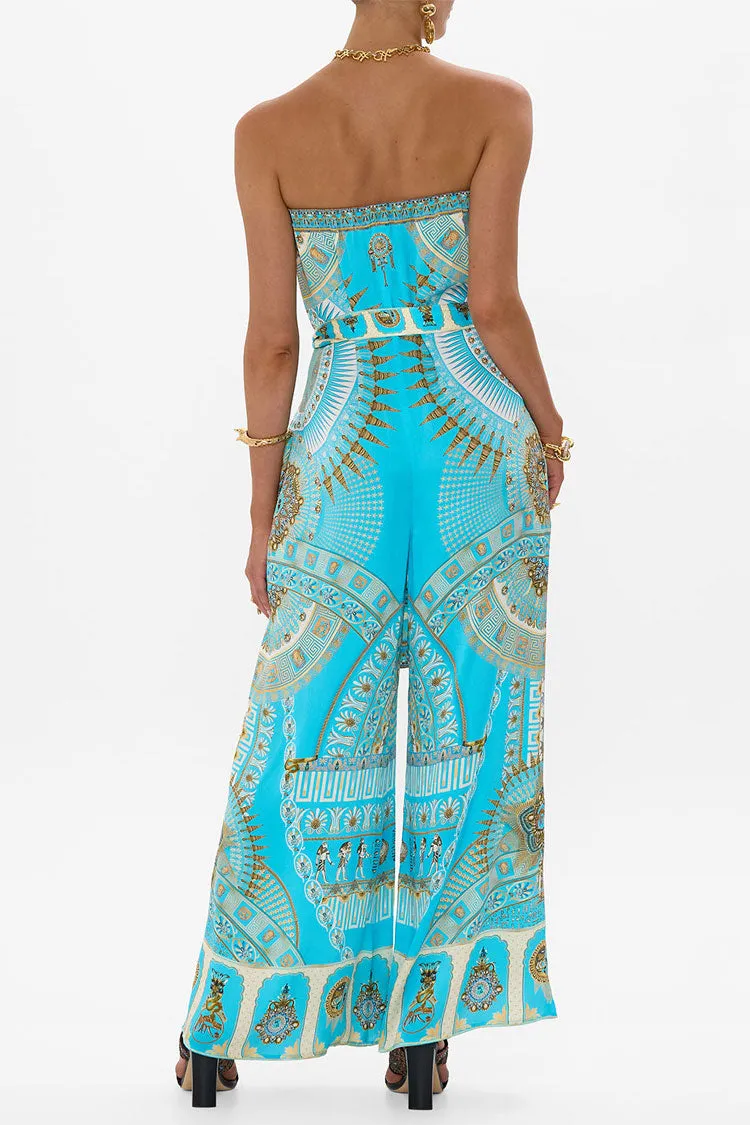 Tie Waist Strapless Jumpsuit in Temple Of Light