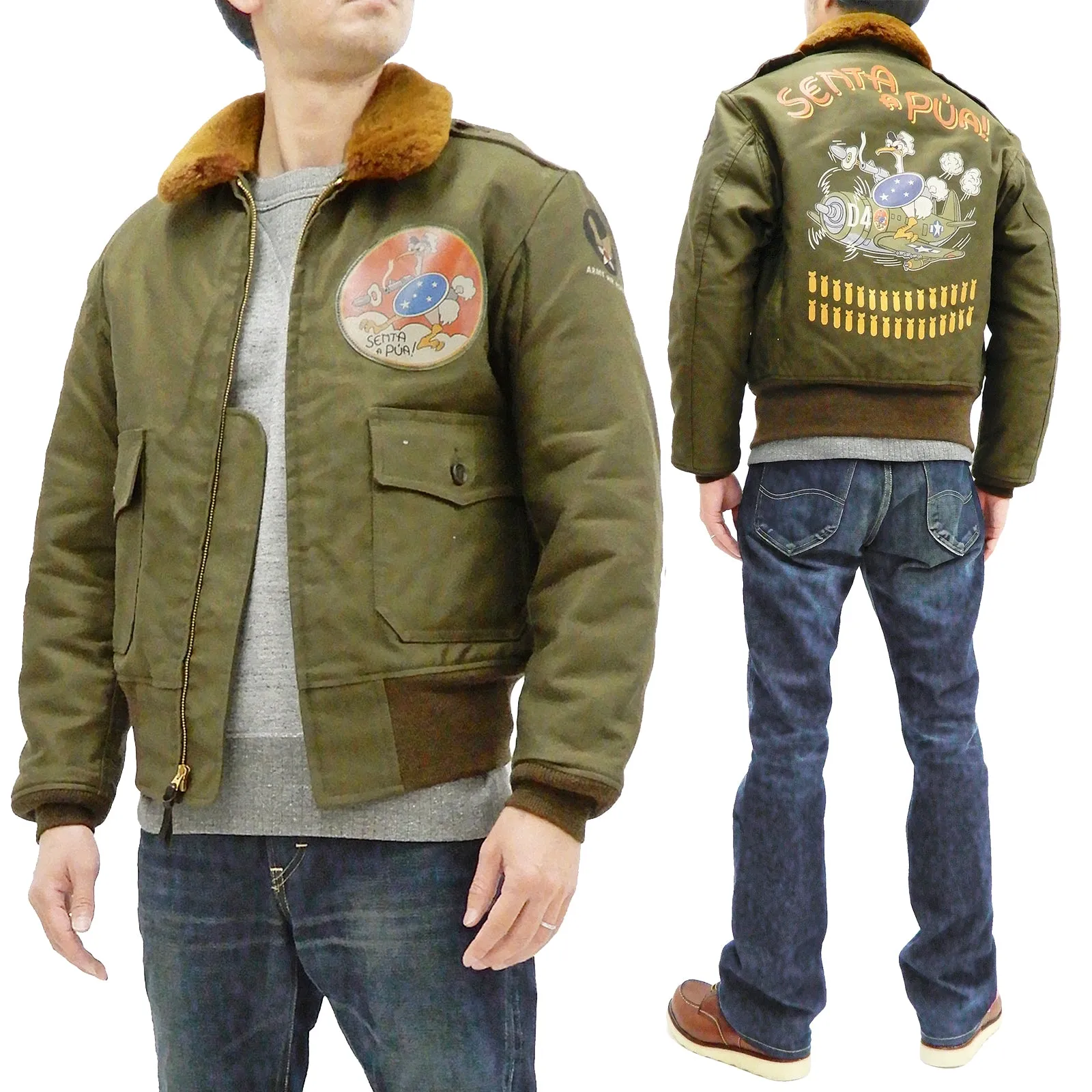 TOYS McCOY Jacket Men's USAAF B-10 Flight Jacket Senta a Pua! Custom B10 TMJ2129 Olive Drab