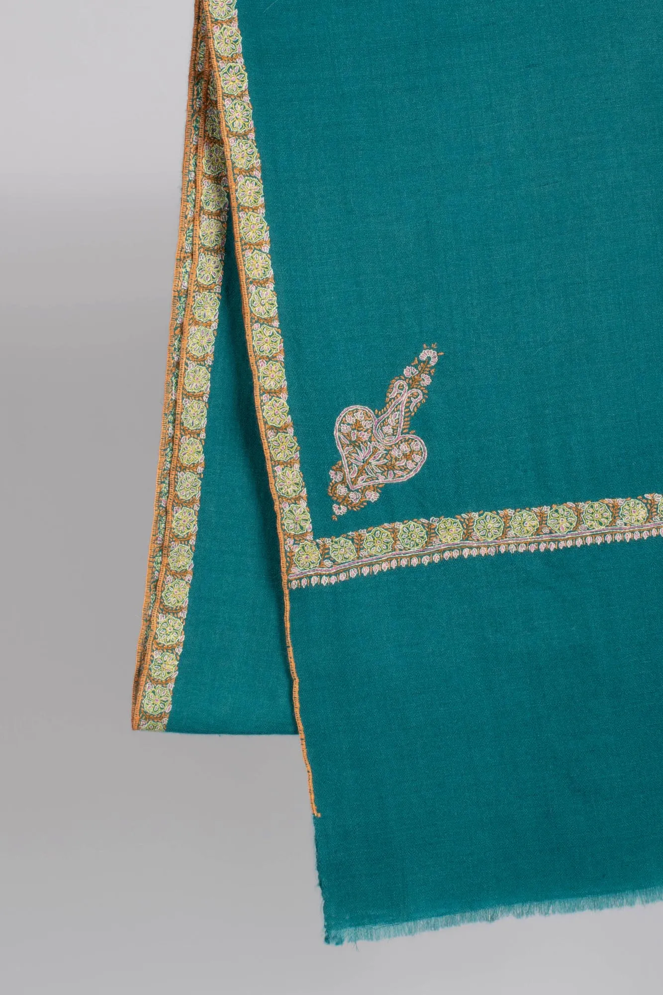 Turquoise Blue Kashmiri Embroidered Shawl - MILTON