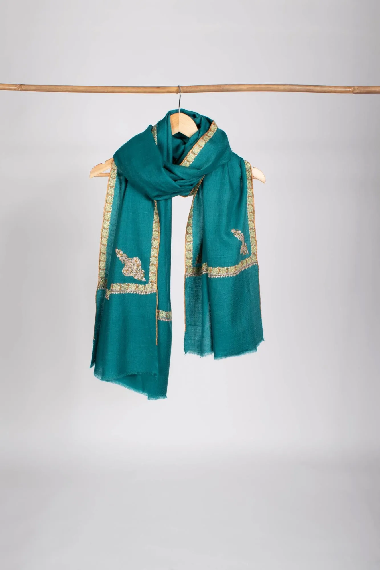 Turquoise Blue Kashmiri Embroidered Shawl - MILTON