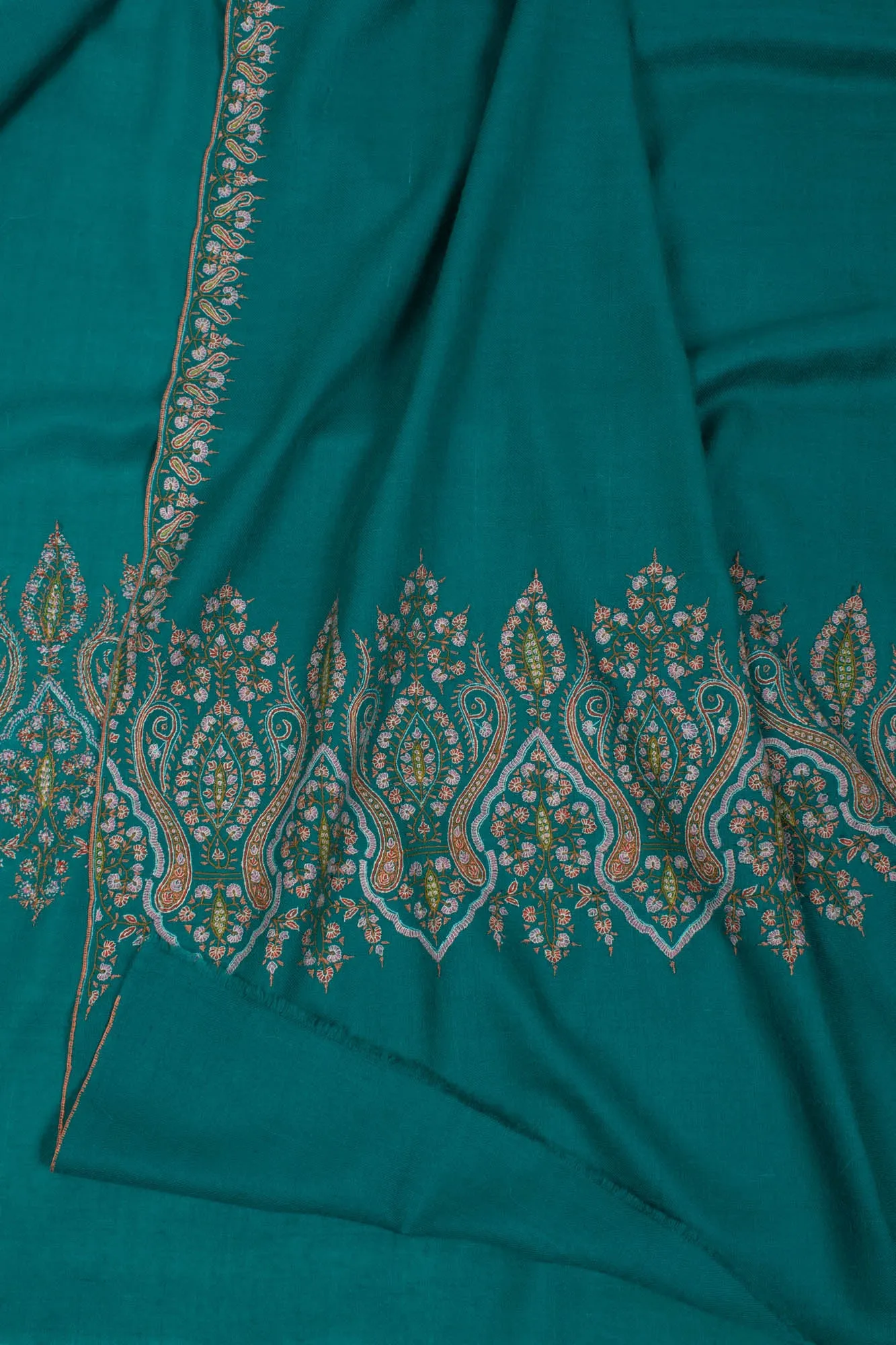 Turquoise Hand Embroidered Pashmina - MERIDA