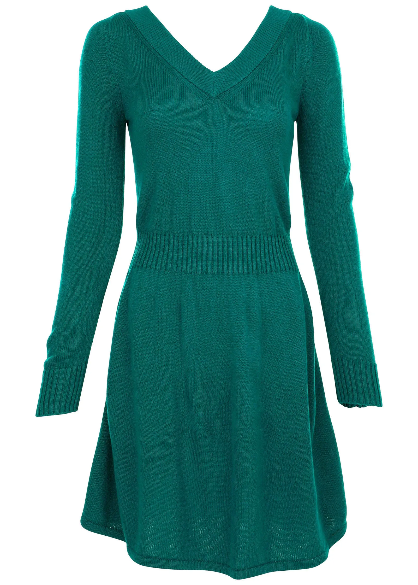 V-Neck Mini Sweater Dress - Deep Lake