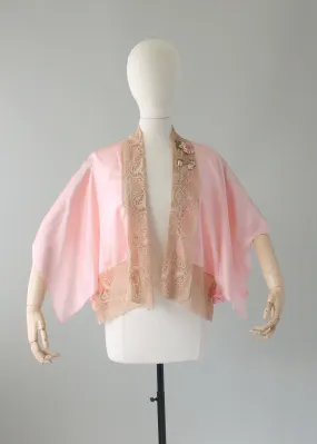 Vintage 1920s Pink Silk and Lace Kimono Style Jacket