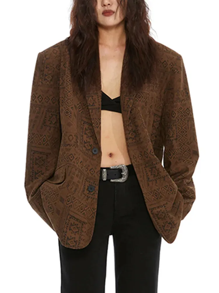 Vintage Spliced Pockets Blazers For Women Notched Collar Long Sleeve Patchwork Single Breasted Casual Blazer Female