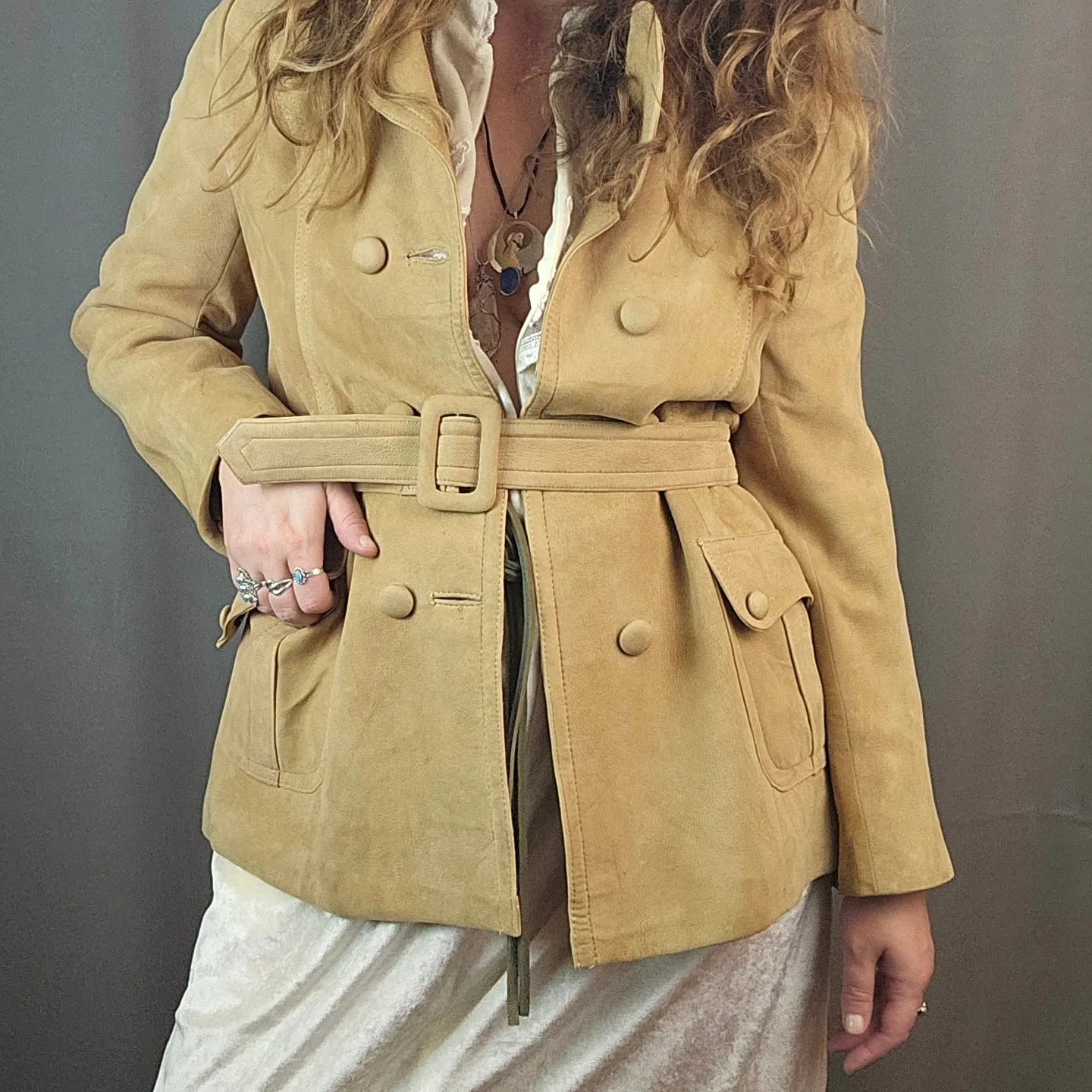 Vintage Tan Suede Leather Jacket Size 12