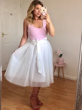 White Midi Tulle Skirt