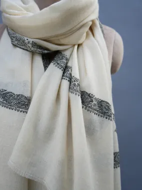 White with Black Kashmiri Pashmina Shawl