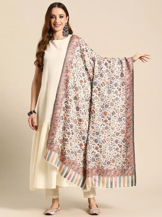 Women Floral Wool Blend Shawl