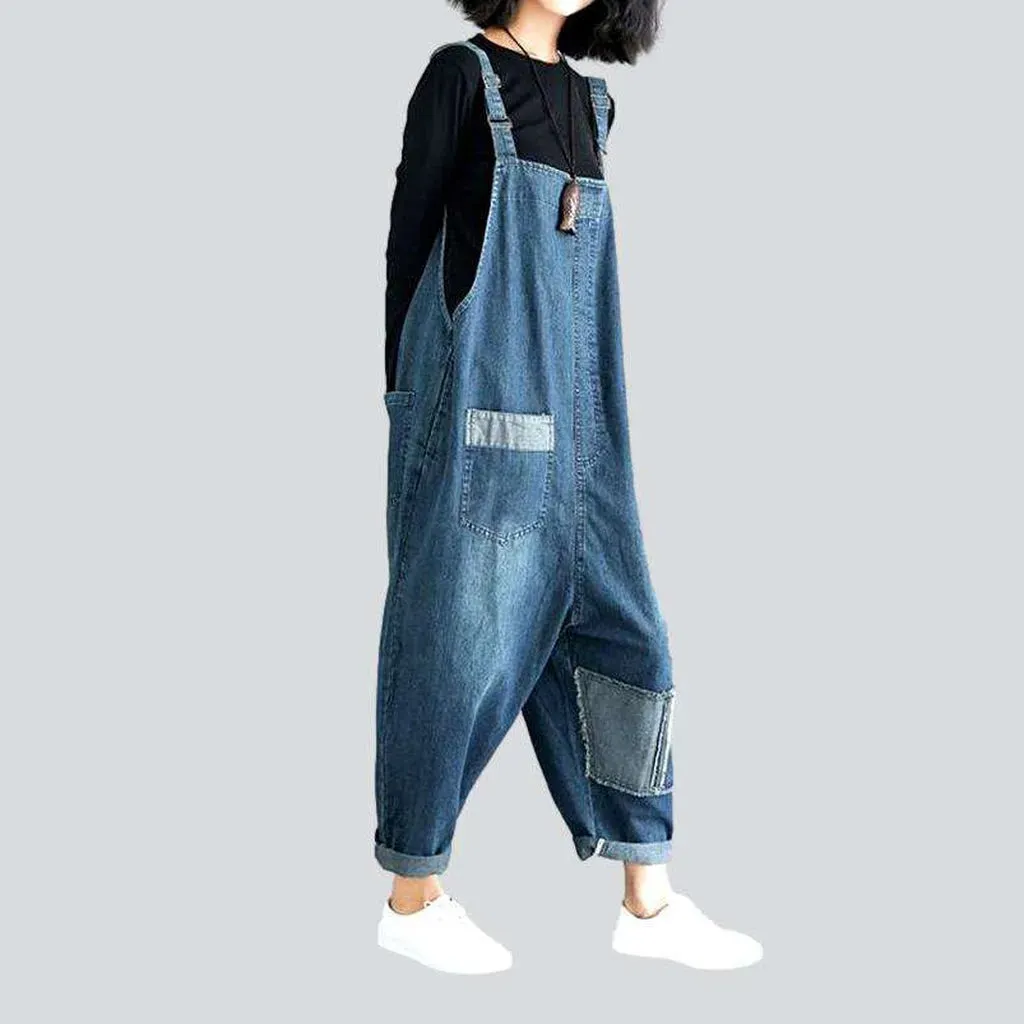 Women's baggy patchwork jean dungaree