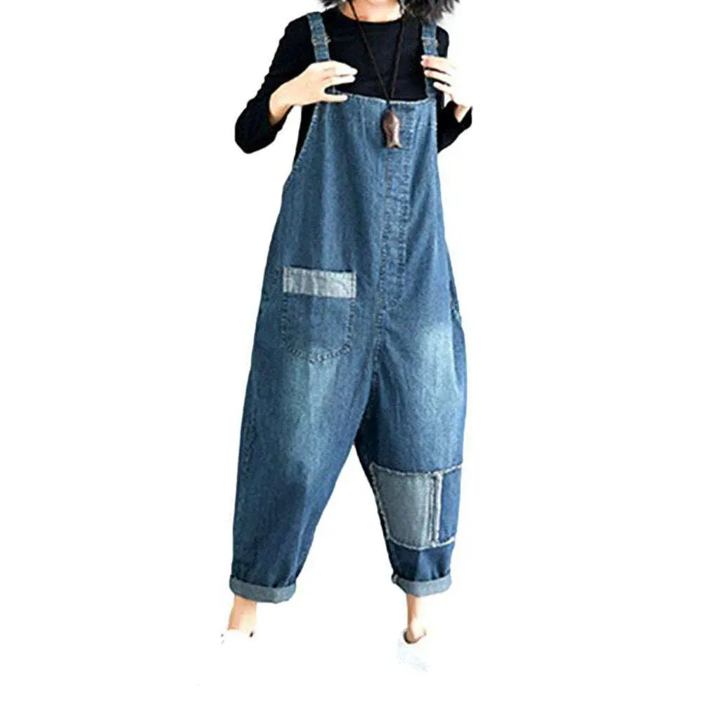 Women's baggy patchwork jean dungaree