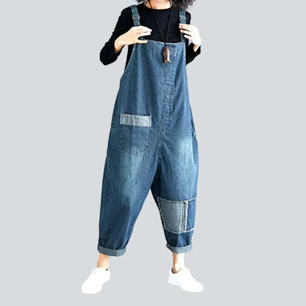 Women's baggy patchwork jean dungaree