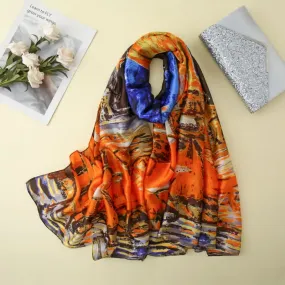 Women's Oil Painting Art Spring Shawl Thin Scarf