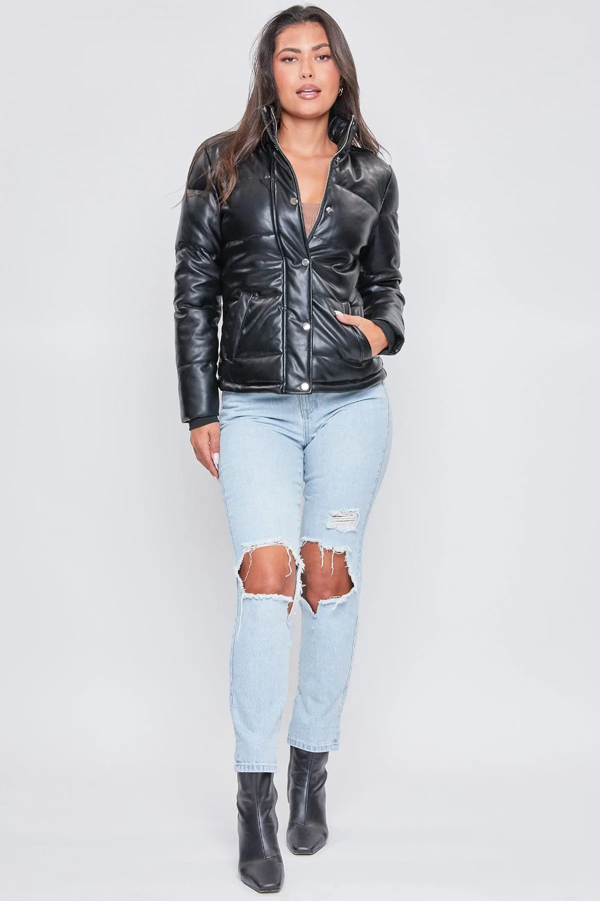 Women's Winter Pleather Puffy Jacket