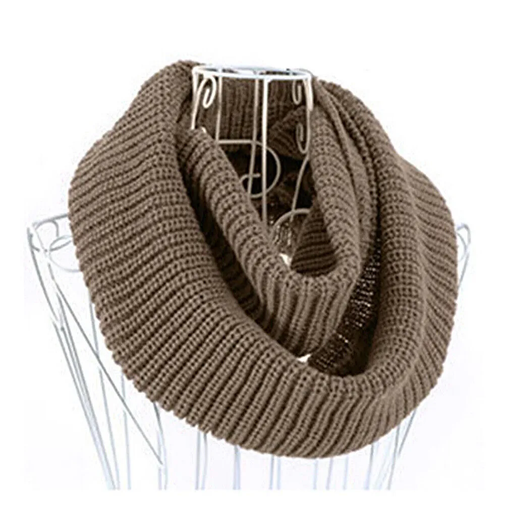 Women's Winter Warm Infinity 2 Circle/Loop Cable Knit Cowl Neck Long Scarf Shawl